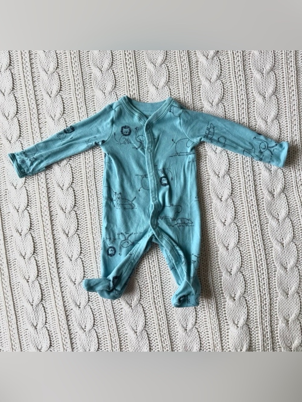 Carter's Teal Footed One-Piece with Animal Sketches Newborn